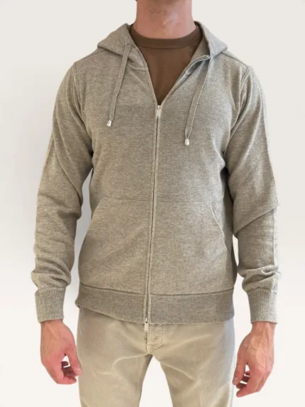 Felpa In Maglia con Cappuccio E Zip Filippo De Laurentiis in Misto Lana Cashmere Beige Sabbia art. FH1ML2AT WC12R 061