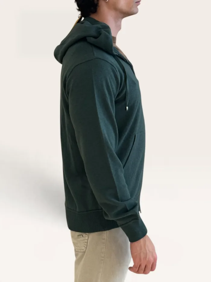 Felpa In Maglia con Cappuccio E Zip Filippo De Laurentiis in Misto Lana Cashmere Verde Bottiglia art. FH1ML2AT WC12R 680, foto 2 di 3