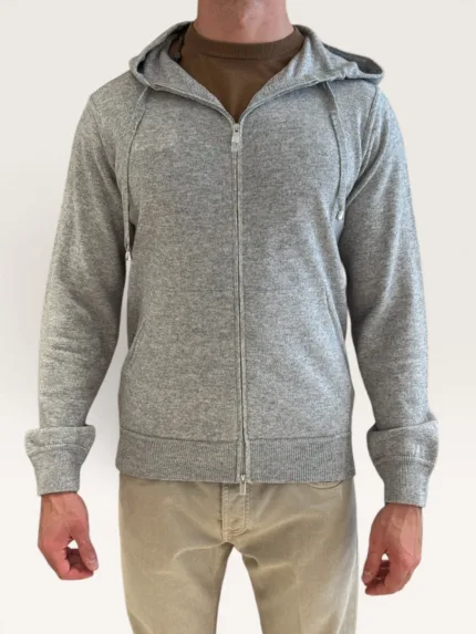 Felpa In Maglia con Cappuccio E Zip Filippo De Laurentiis in Misto Lana Cashmere Grigio Perla art. FH1ML2AT WC12R 900