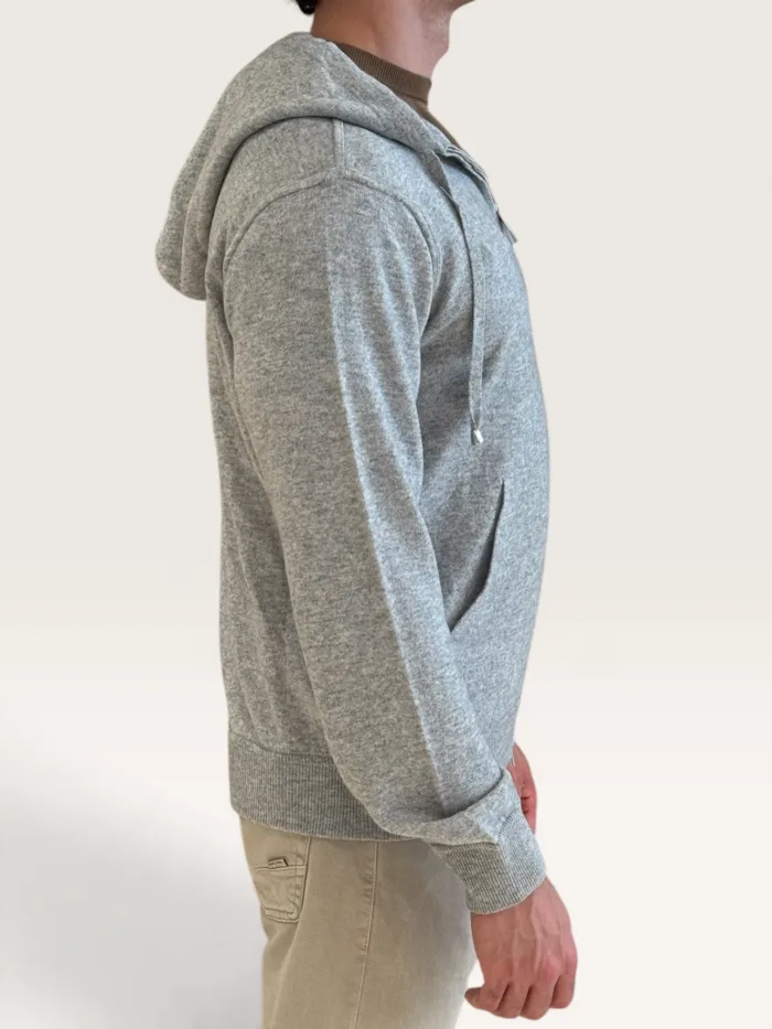 Felpa In Maglia con Cappuccio E Zip Filippo De Laurentiis in Misto Lana Cashmere Grigio Perla art. FH1ML2AT WC12R 900, foto 2 di 3