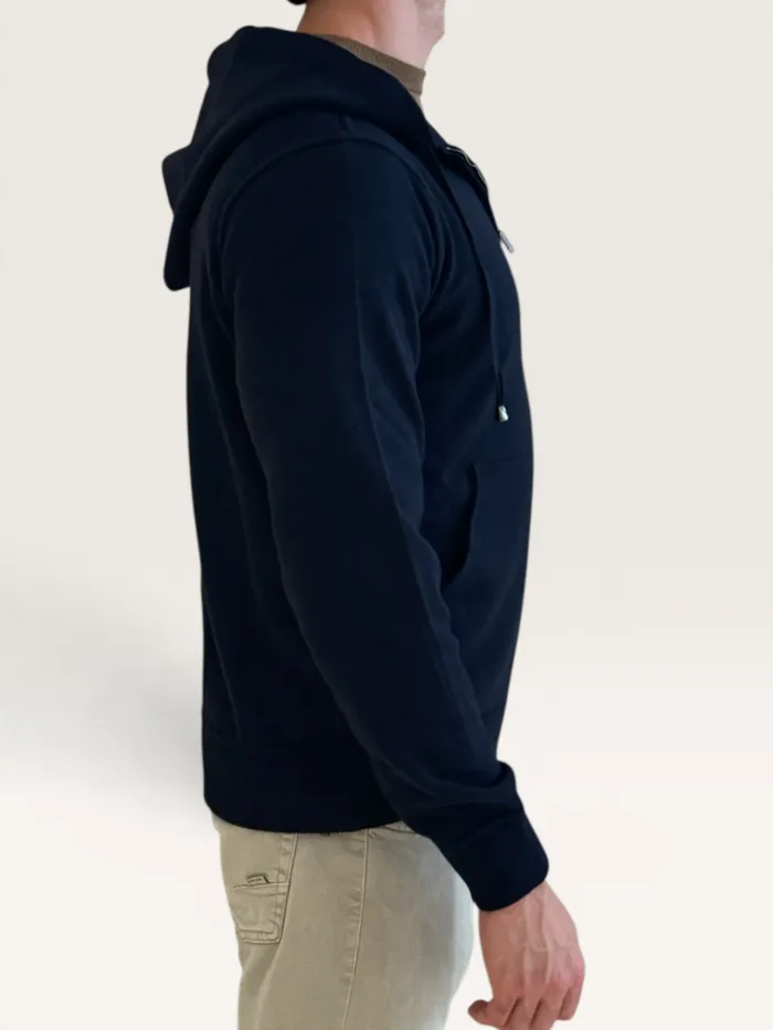 Felpa In Maglia con Cappuccio E Zip Filippo De Laurentiis in Misto Lana Cashmere Blu Notte art. FH1ML2AT WC12R 890, foto 2 di 3