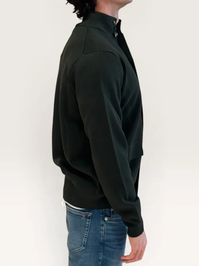 Cardigan Blouson Filippo De Laurentiis in Lana Punto Milano Verde Militare art. BB1MLT WM14M 591, foto 2 di 3