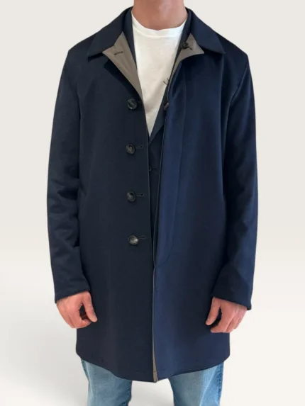 Cappottino Reversibile Double Face Uomo Richard Smith in Nylon Olmetex Marrone e Puro Cashmere Blu Art Apollo