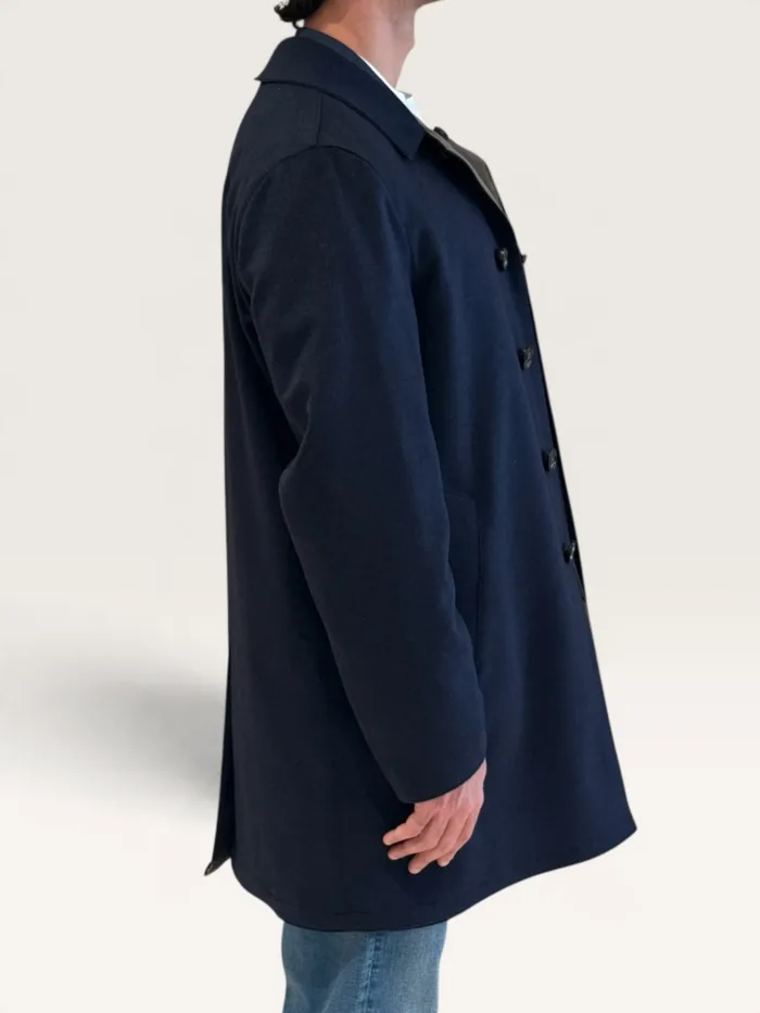 Cappottino Reversibile Double Face Uomo Richard Smith in Nylon Olmetex Marrone e Puro Cashmere Blu Art Apollo, foto 2 di 3