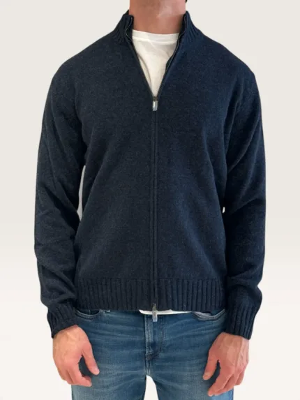 Cardigan Bluson Full Zip Filippo De Laurentiis in Misto Lana Cashmere Blu art. FZ3ML WC7R 870