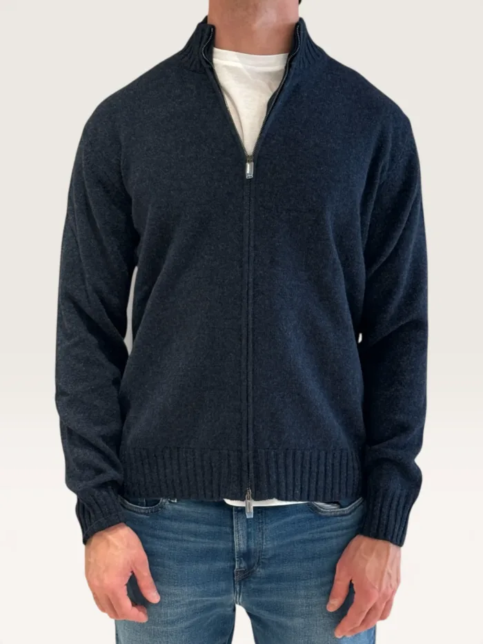 Cardigan Bluson Full Zip Filippo De Laurentiis in Misto Lana Cashmere Blu art. FZ3ML WC7R 870, foto 1 di 3