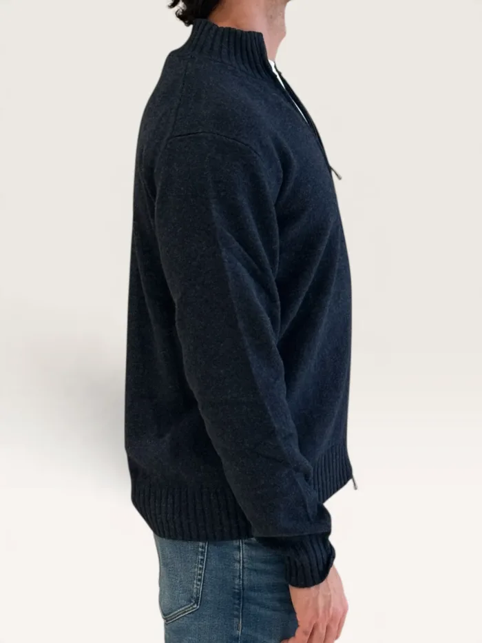 Cardigan Bluson Full Zip Filippo De Laurentiis in Misto Lana Cashmere Blu art. FZ3ML WC7R 870, foto 2 di 3