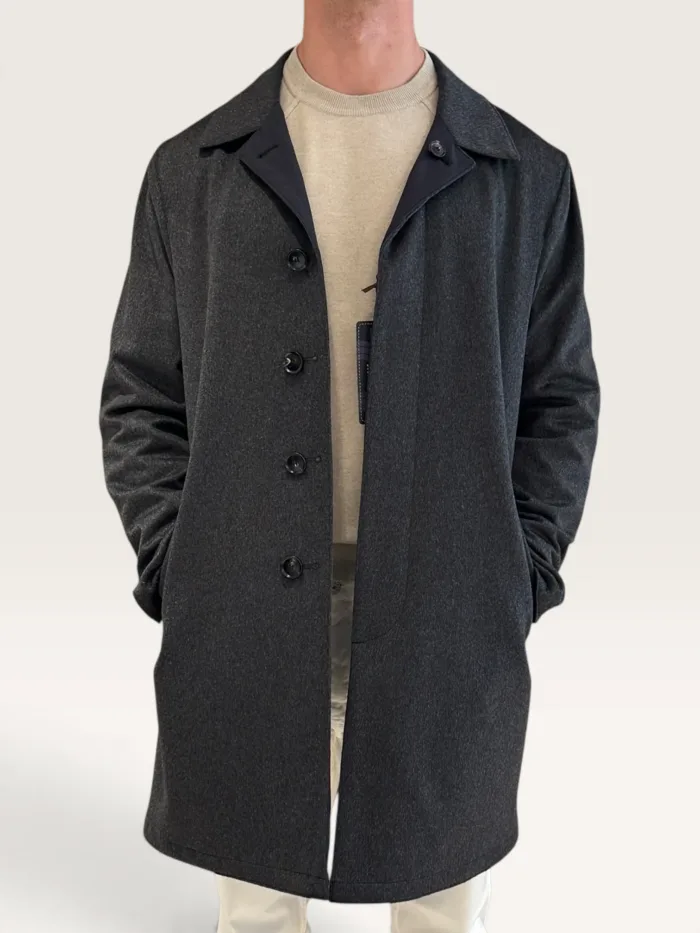 Cappottino Reversibile Double Face Uomo Richard Smith in Nylon Olmetex Blu e Puro Cashmere Grigio Antracite Art Apollo, foto 1 di 3