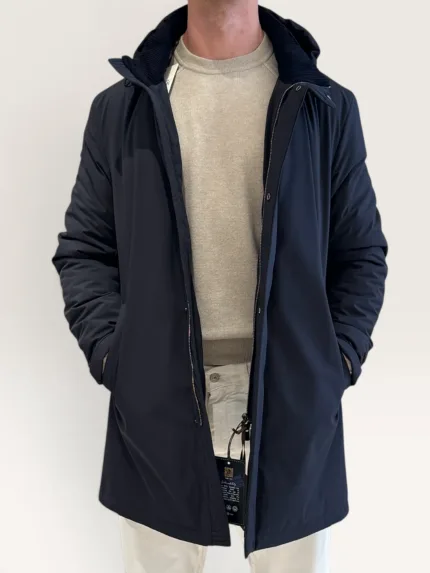 Giubbino Imbottito Uomo Richard Smith con Rivestimento in Tessuto Tecnico Olmetex Blu e Cappuccio Art Asiago
