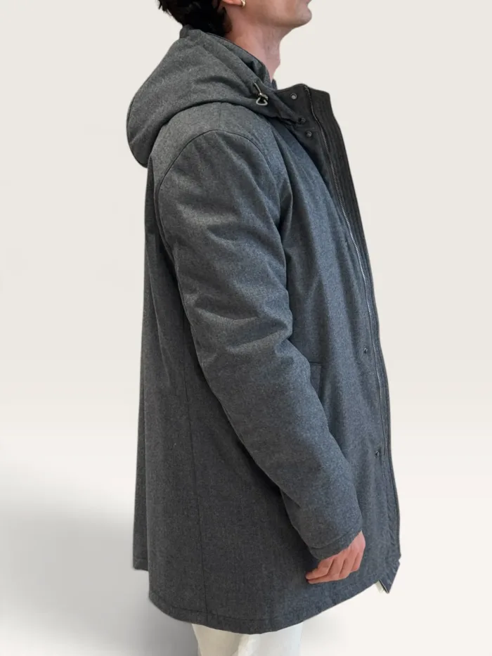 Giubbino Imbottito Uomo Richard Smith con Rivestimento in Lana Vitale Barberis Canonico Grigia e Cappuccio Art Asiago, foto 2 di 3