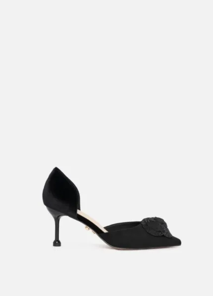 Decolletè Twentyfourhaitch Ciniglia Nera e Fiore Strass H 7 cm art. Cireya Nero