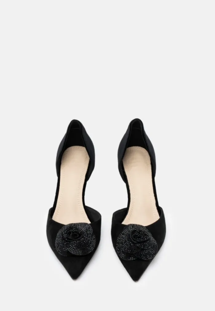 Decolletè Twentyfourhaitch Ciniglia Nera e Fiore Strass H 7 cm art. Cireya Nero, foto 2 di 5