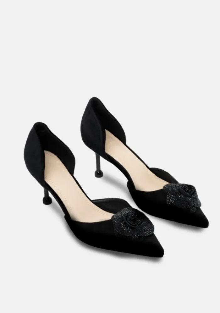 Decolletè Twentyfourhaitch Ciniglia Nera e Fiore Strass H 7 cm art. Cireya Nero, foto 3 di 5