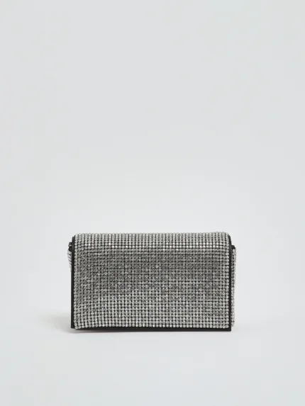 Pochette con Tracolla Twentyfourhaitch in Raso Nero e Strass Argento art. Luniva Arg