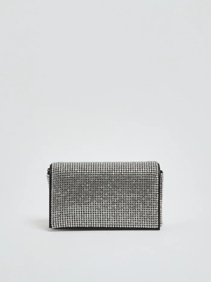 Pochette con Tracolla Twentyfourhaitch in Raso Nero e Strass Argento art. Luniva Arg, foto 1 di 5