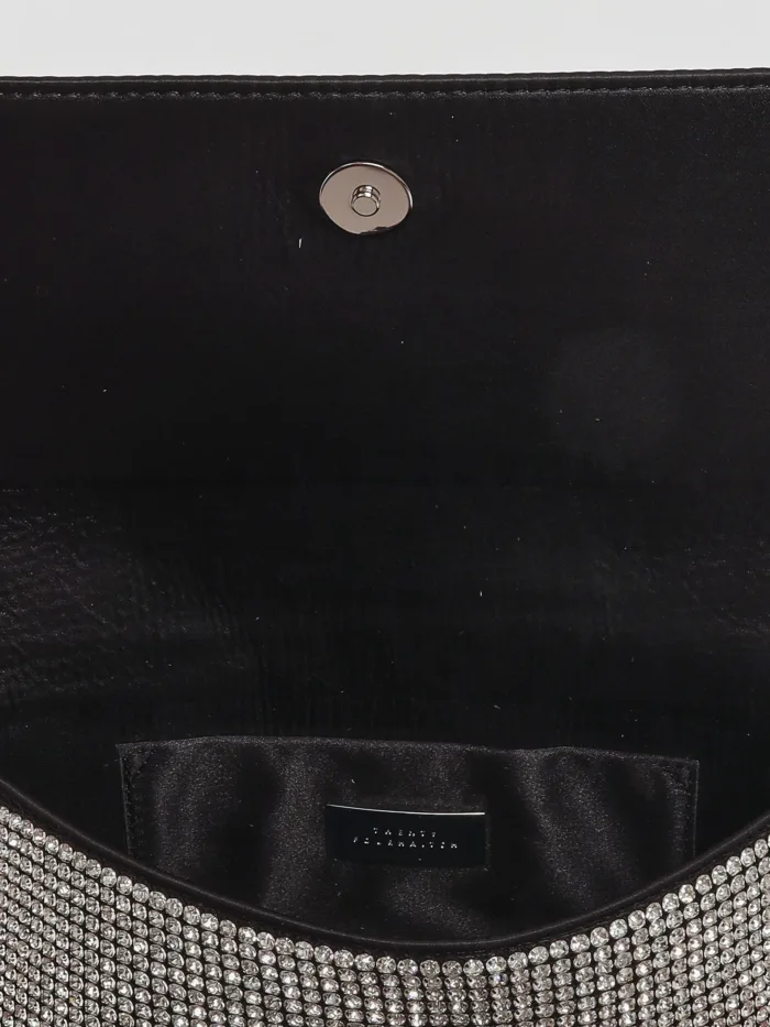 Pochette con Tracolla Twentyfourhaitch in Raso Nero e Strass Argento art. Luniva Arg, foto 4 di 5