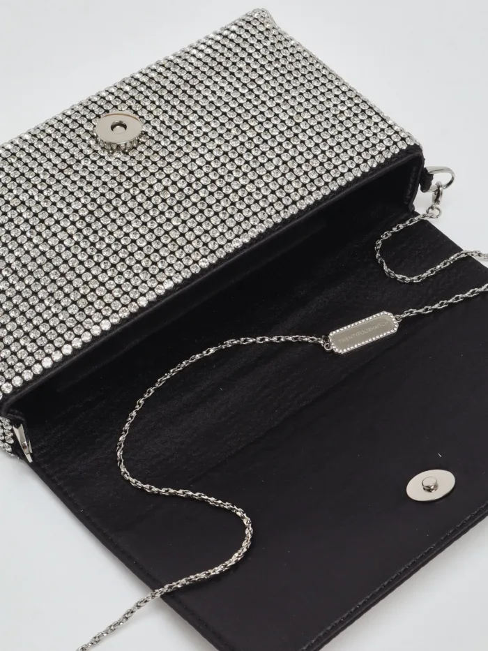 Pochette con Tracolla Twentyfourhaitch in Raso Nero e Strass Argento art. Luniva Arg, foto 5 di 5