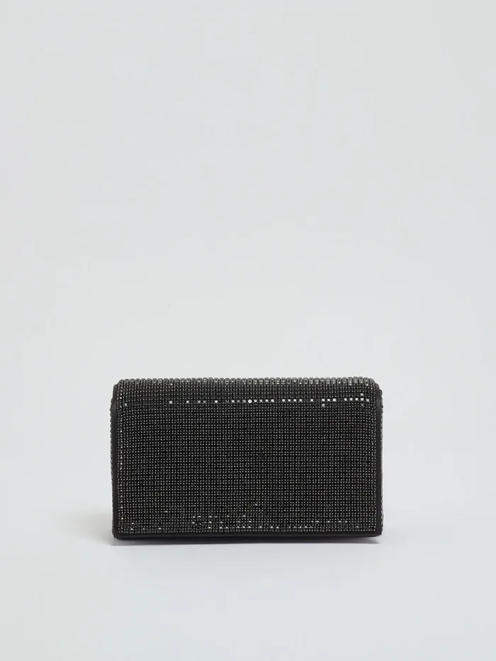 Pochette con Tracolla Twentyfourhaitch in Raso Nero e Strass Neri art. Luniva Ner, foto 1 di 6