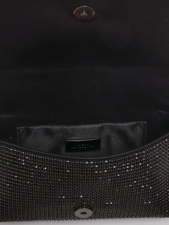 Pochette con Tracolla Twentyfourhaitch in Raso Nero e Strass Neri art. Luniva Ner, foto 5 di 6