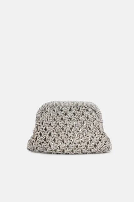Clutch Pochette Twentyfourhaitch in Fili di Strass Intrecciati Argento art. Kaira Argento