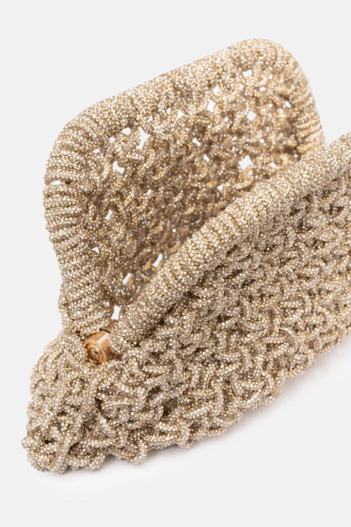 Clutch Pochette Twentyfourhaitch in Fili di Strass Intrecciati Oro art. Kaira Oro, foto 3 di 3