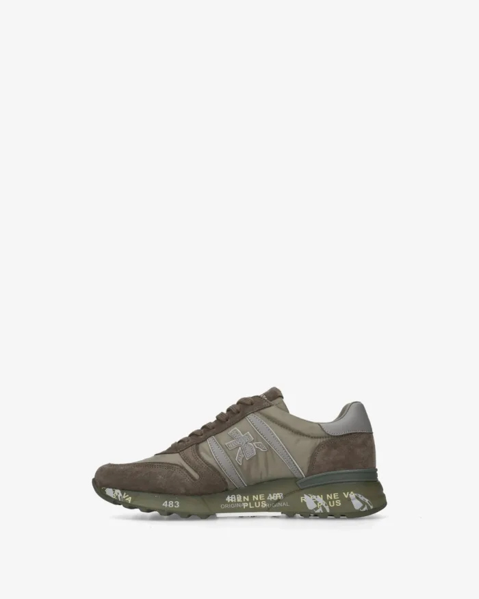Sneakers Premiata Uomo in Camoscio e Nylon Verde art. Lander 8409, foto 3 di 5