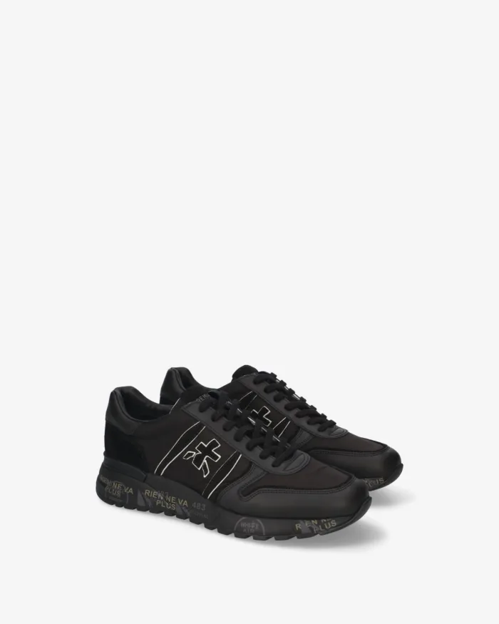 Sneakers Premiata Uomo in Camoscio Nero e Nylon Nero art. Lander 8655, foto 2 di 5
