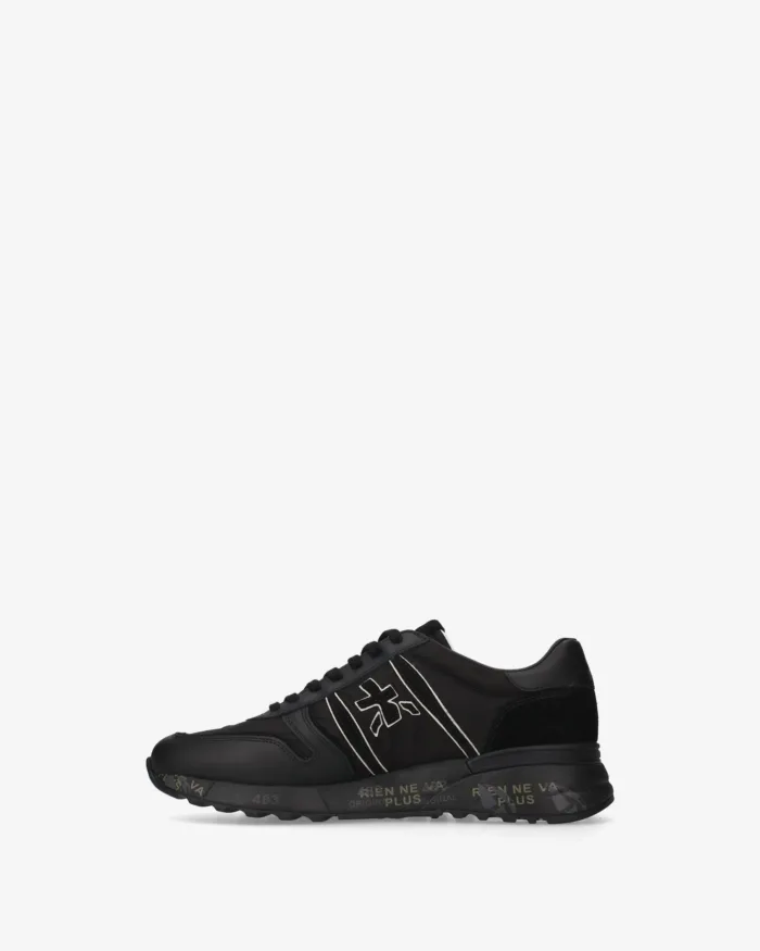 Sneakers Premiata Uomo in Camoscio Nero e Nylon Nero art. Lander 8655, foto 3 di 5
