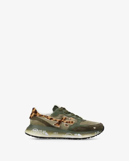 Sneakers Premiata Donna in Camoscio e Nylon Verde con Dettagli Maculati art. Lauryn 7790