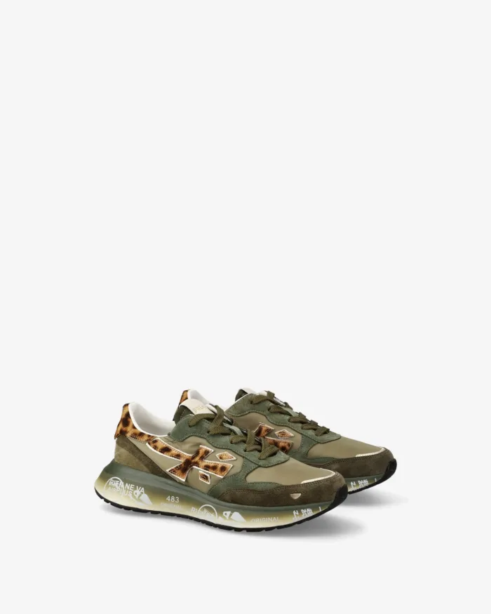 Sneakers Premiata Donna in Camoscio e Nylon Verde con Dettagli Maculati art. Lauryn 7790, foto 2 di 5