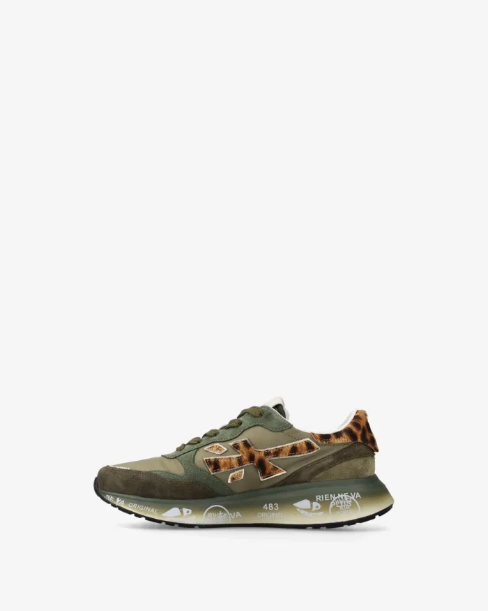 Sneakers Premiata Donna in Camoscio e Nylon Verde con Dettagli Maculati art. Lauryn 7790, foto 3 di 5