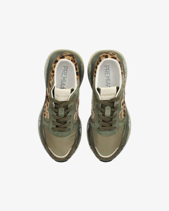 Sneakers Premiata Donna in Camoscio e Nylon Verde con Dettagli Maculati art. Lauryn 7790, foto 4 di 5