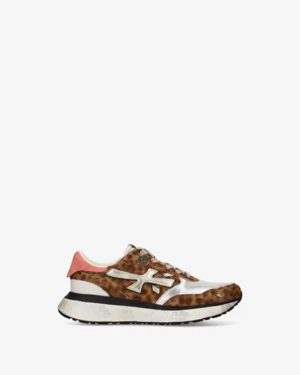 Sneakers Premiata Donna in Cavallino Maculato e Rete Silver Spoiler Arancione art. Lauryn 8530