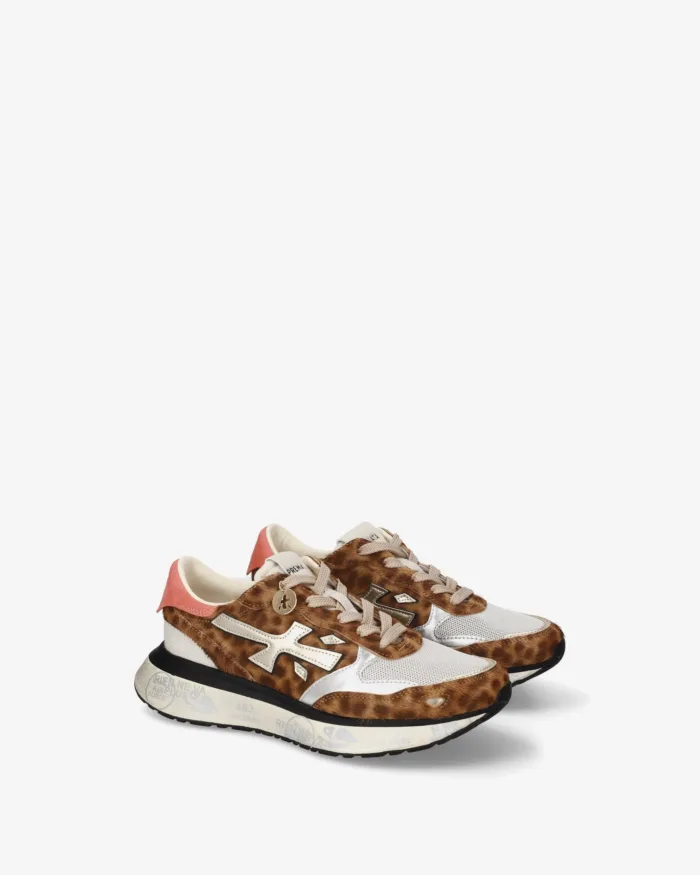 Sneakers Premiata Donna in Cavallino Maculato e Rete Silver Spoiler Arancione art. Lauryn 8530, foto 2 di 5