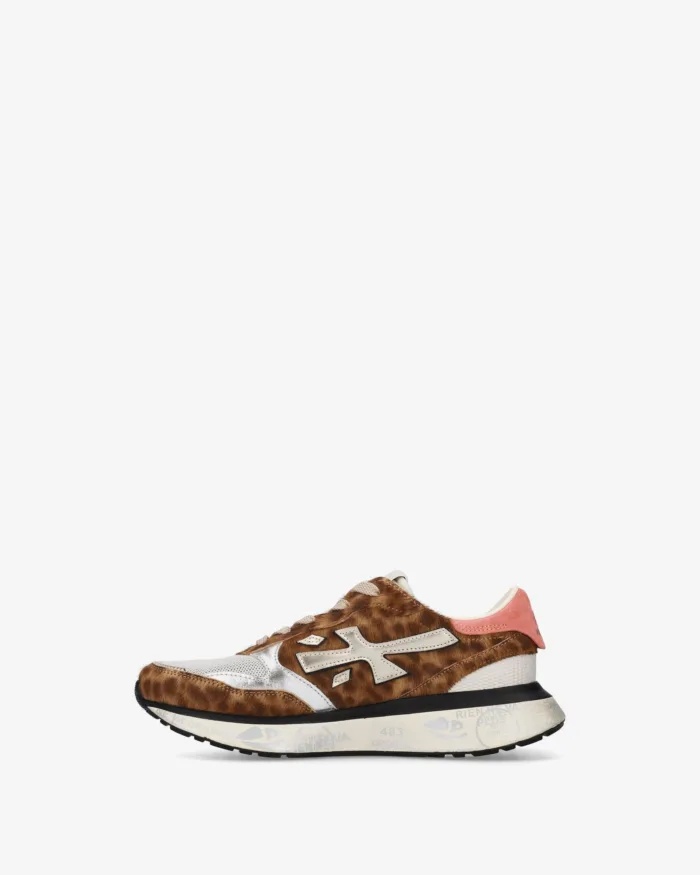 Sneakers Premiata Donna in Cavallino Maculato e Rete Silver Spoiler Arancione art. Lauryn 8530, foto 3 di 5