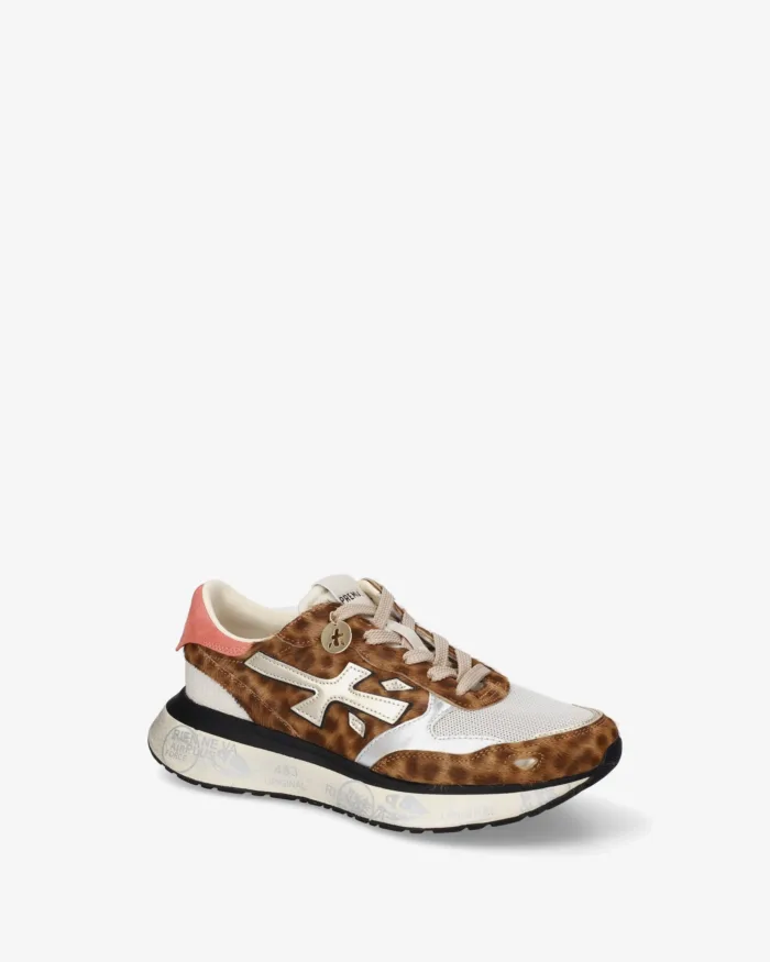 Sneakers Premiata Donna in Cavallino Maculato e Rete Silver Spoiler Arancione art. Lauryn 8530, foto 4 di 5