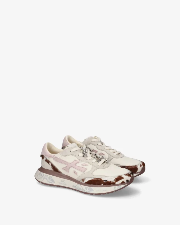 Sneakers Premiata Donna in Camoscio e Nylon Avorio con Dettagli Muccati art. Lauryn 8456K, foto 2 di 5