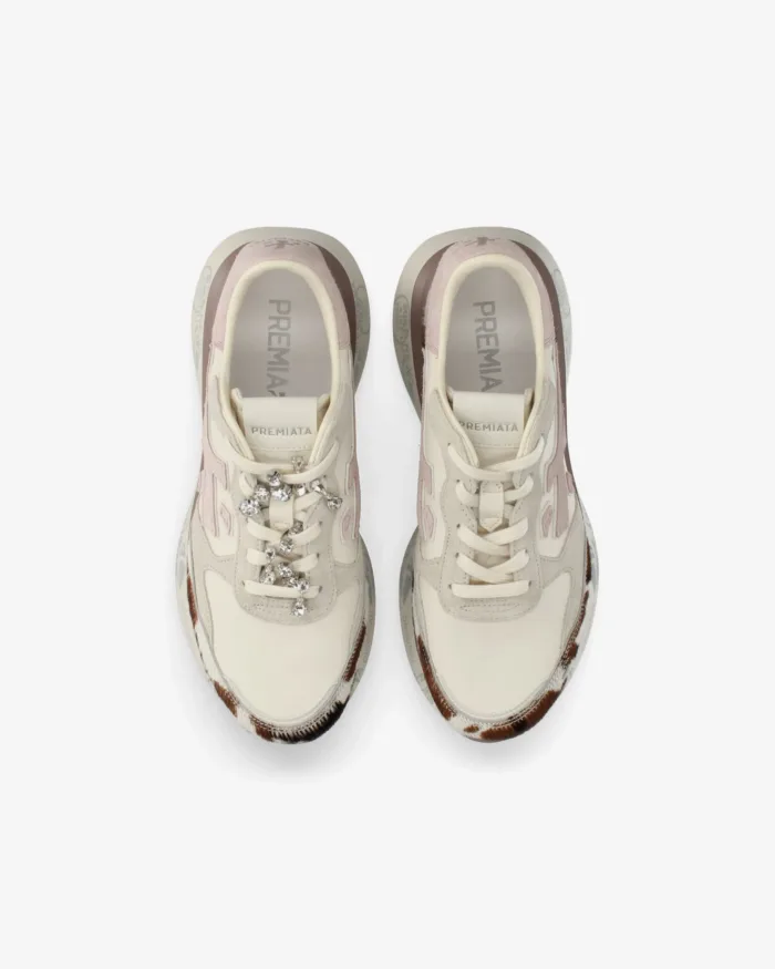 Sneakers Premiata Donna in Camoscio e Nylon Avorio con Dettagli Muccati art. Lauryn 8456K, foto 4 di 5