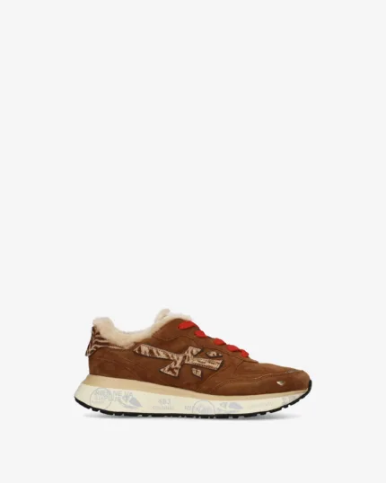 Sneakers Premiata Donna in Camoscio Cuoio, Pellicciotto Interno e Dettagli Maculati art. Lauryn 8532M