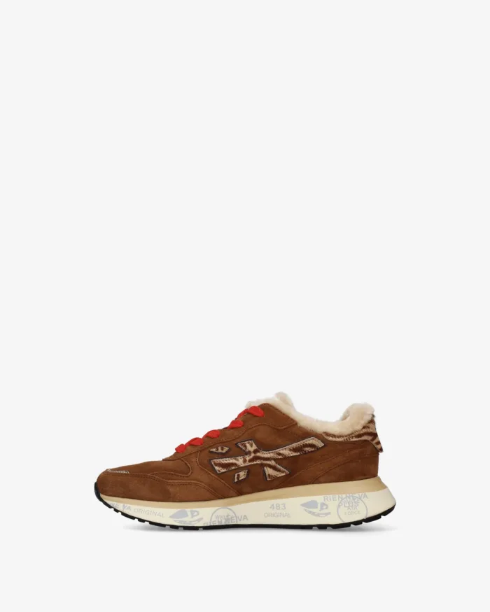 Sneakers Premiata Donna in Camoscio Cuoio, Pellicciotto Interno e Dettagli Maculati art. Lauryn 8532M, foto 3 di 5