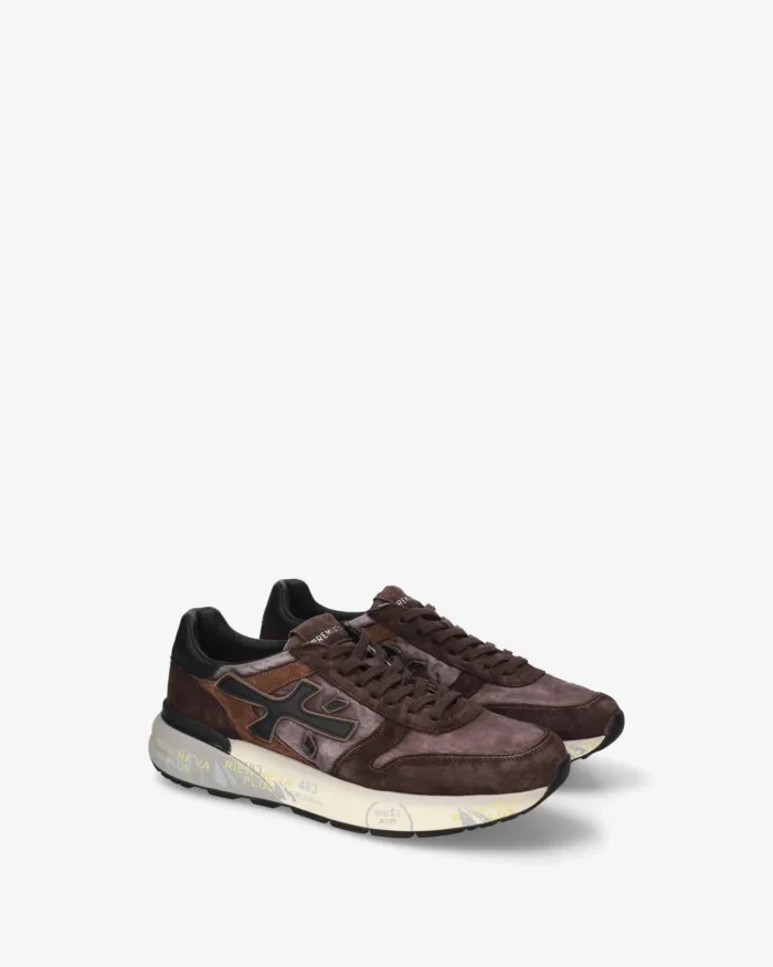 Sneakers Premiata Uomo in Camoscio Marrone e Dettagli Neri art. Mick 8434, foto 2 di 5