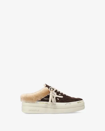 Sneakers  Sabot Premiata Donna in Camoscio Testa di Moro e Pellicciotto interno art. Micol 7851M