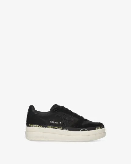 Sneakers Premiata Donna in Pelle Nera Dettagli stampa cocco art. Micol 8567