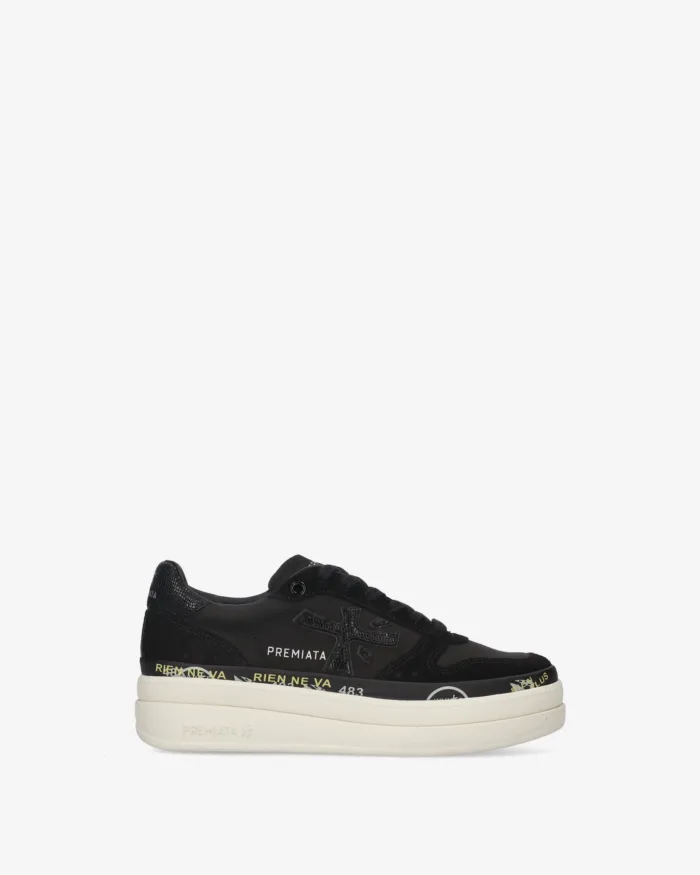 Sneakers Premiata Donna in Pelle Nera Dettagli stampa cocco art. Micol 8567, foto 1 di 5