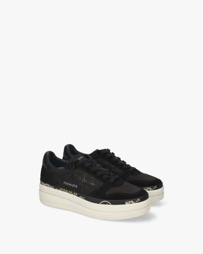 Sneakers Premiata Donna in Pelle Nera Dettagli stampa cocco art. Micol 8567, foto 2 di 5