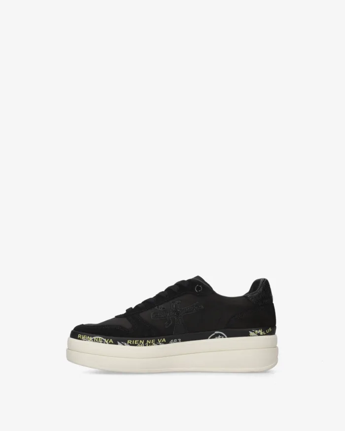 Sneakers Premiata Donna in Pelle Nera Dettagli stampa cocco art. Micol 8567, foto 3 di 5