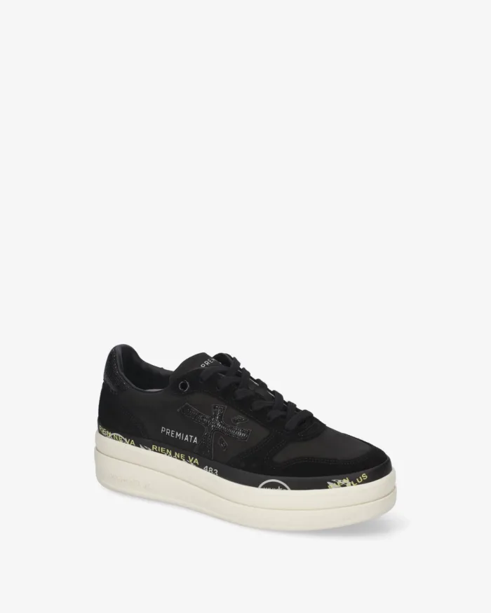 Sneakers Premiata Donna in Pelle Nera Dettagli stampa cocco art. Micol 8567, foto 4 di 5