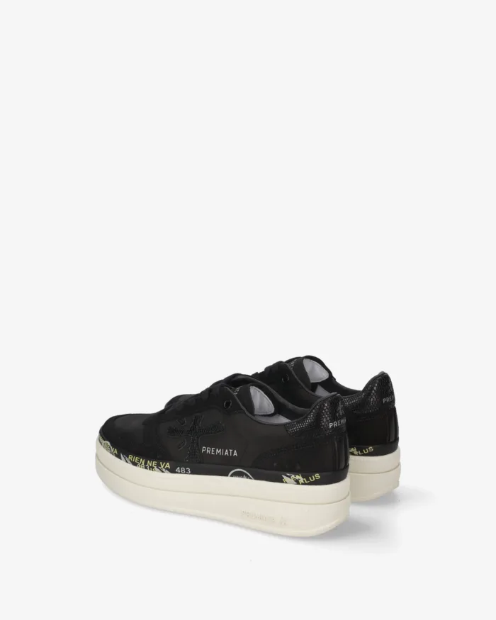 Sneakers Premiata Donna in Pelle Nera Dettagli stampa cocco art. Micol 8567, foto 5 di 5