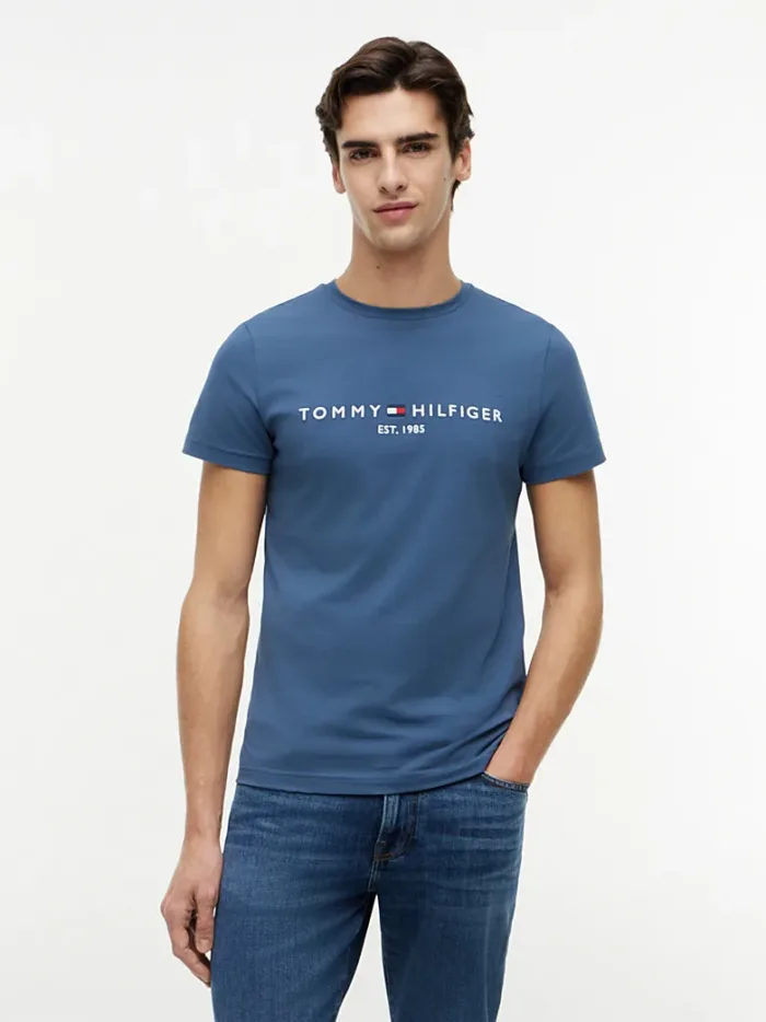 T-shirt Slim fit in jersey Tommy Hilfiger Blu Indaco con logo art. MW0MW11797 DBZ, foto 2 di 3