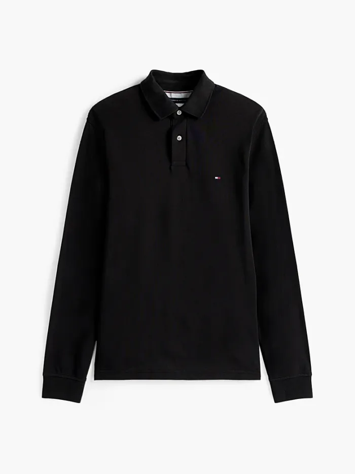 Polo Maniche Lunghe Uomo Tommy Hilfiger Nera con Logo Frontale art. MW0MW20183 BDS, foto 1 di 3